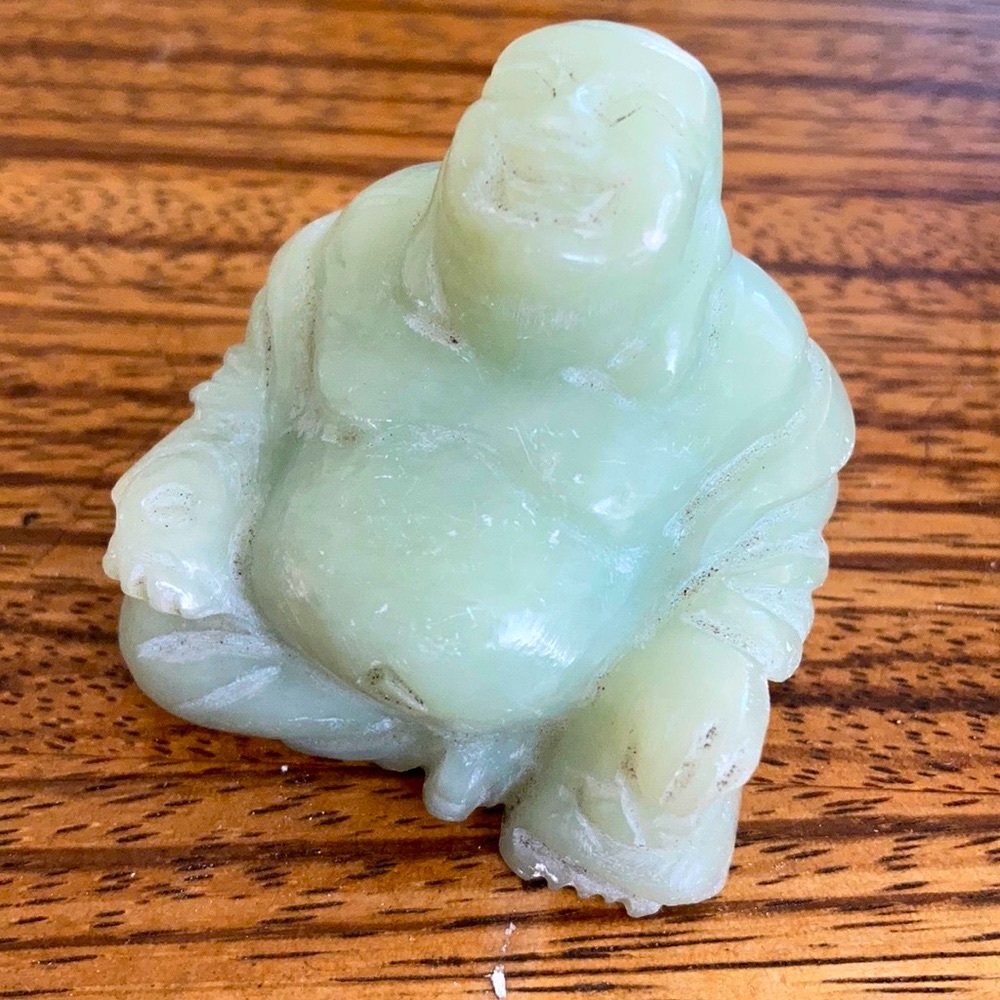 Vintage Antique Jade Carved Happy Buddha Yuanbao Joy abundance